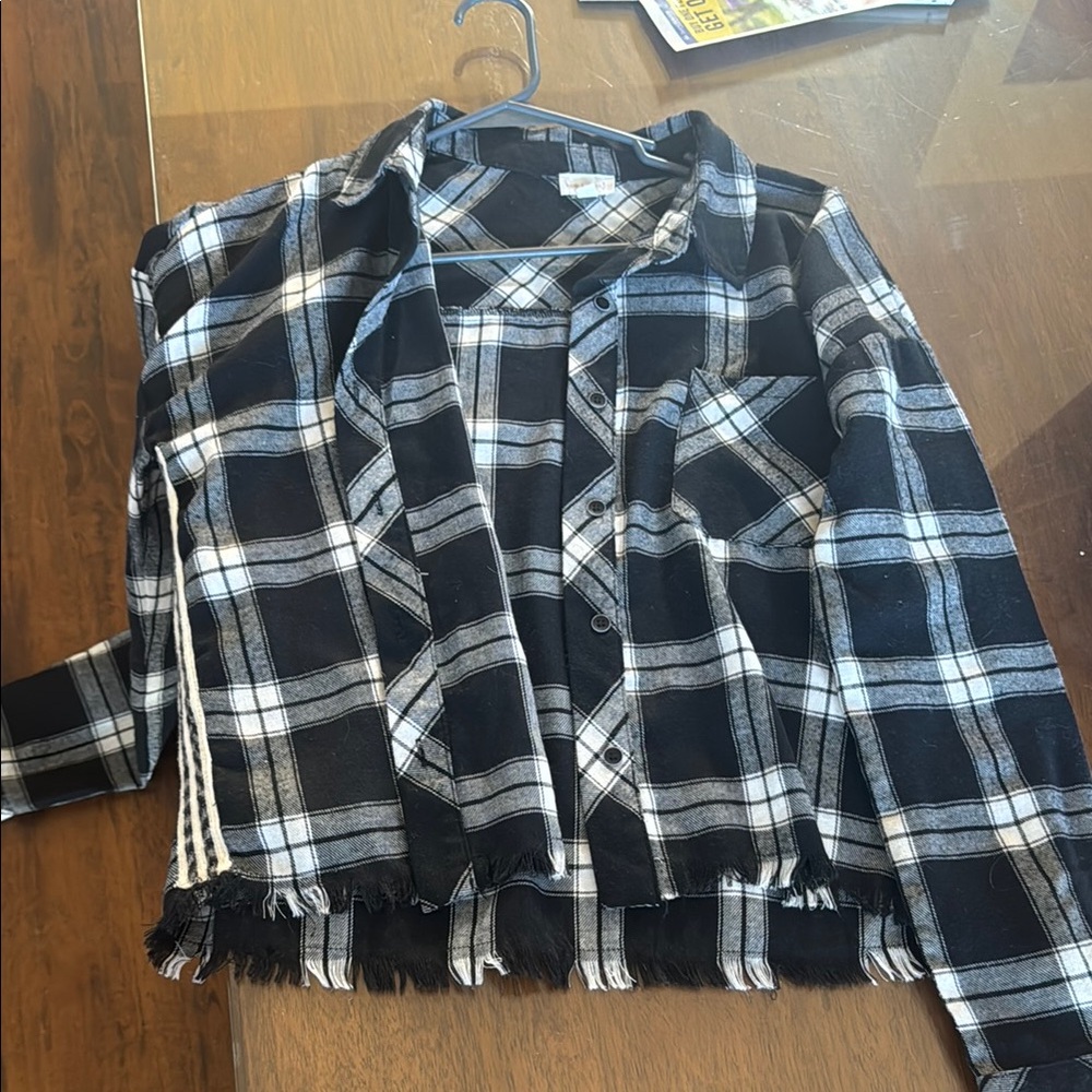 Black and White Plaid Fringe Jacket